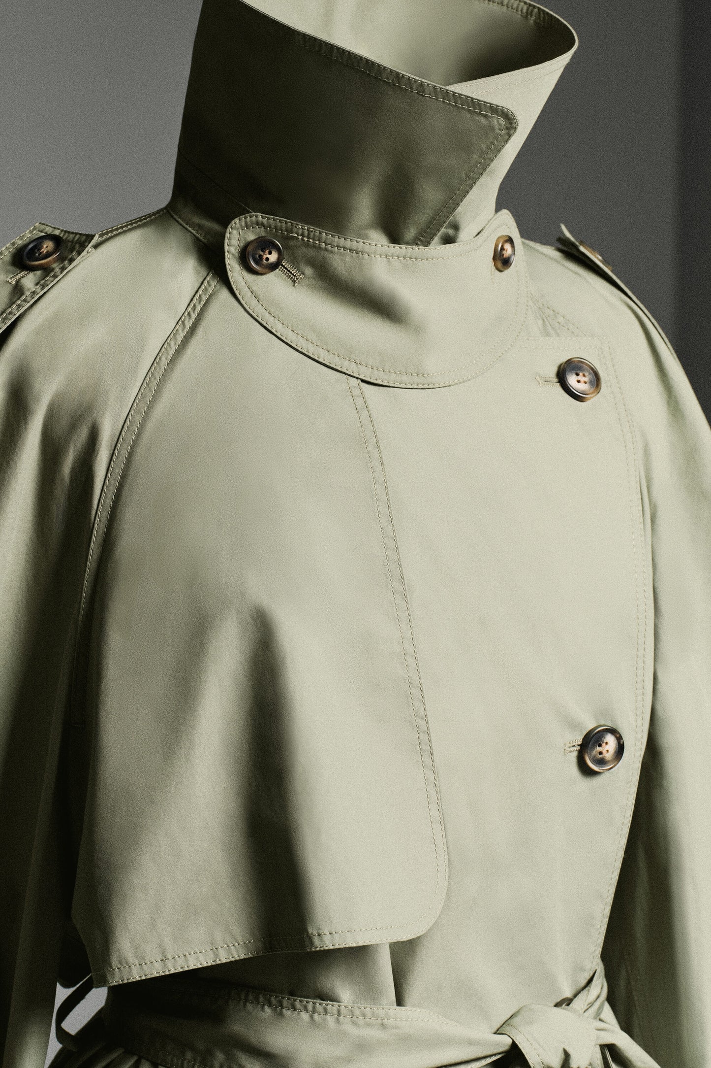 Funnel-Neck Cotton Trench Coat