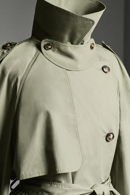 Funnel-Neck Cotton Trench Coat