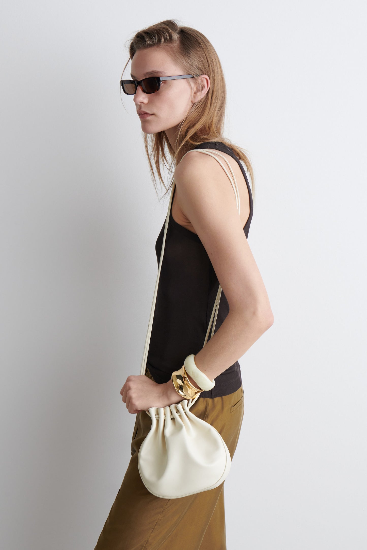 Gathered Crossbody Leather Bag