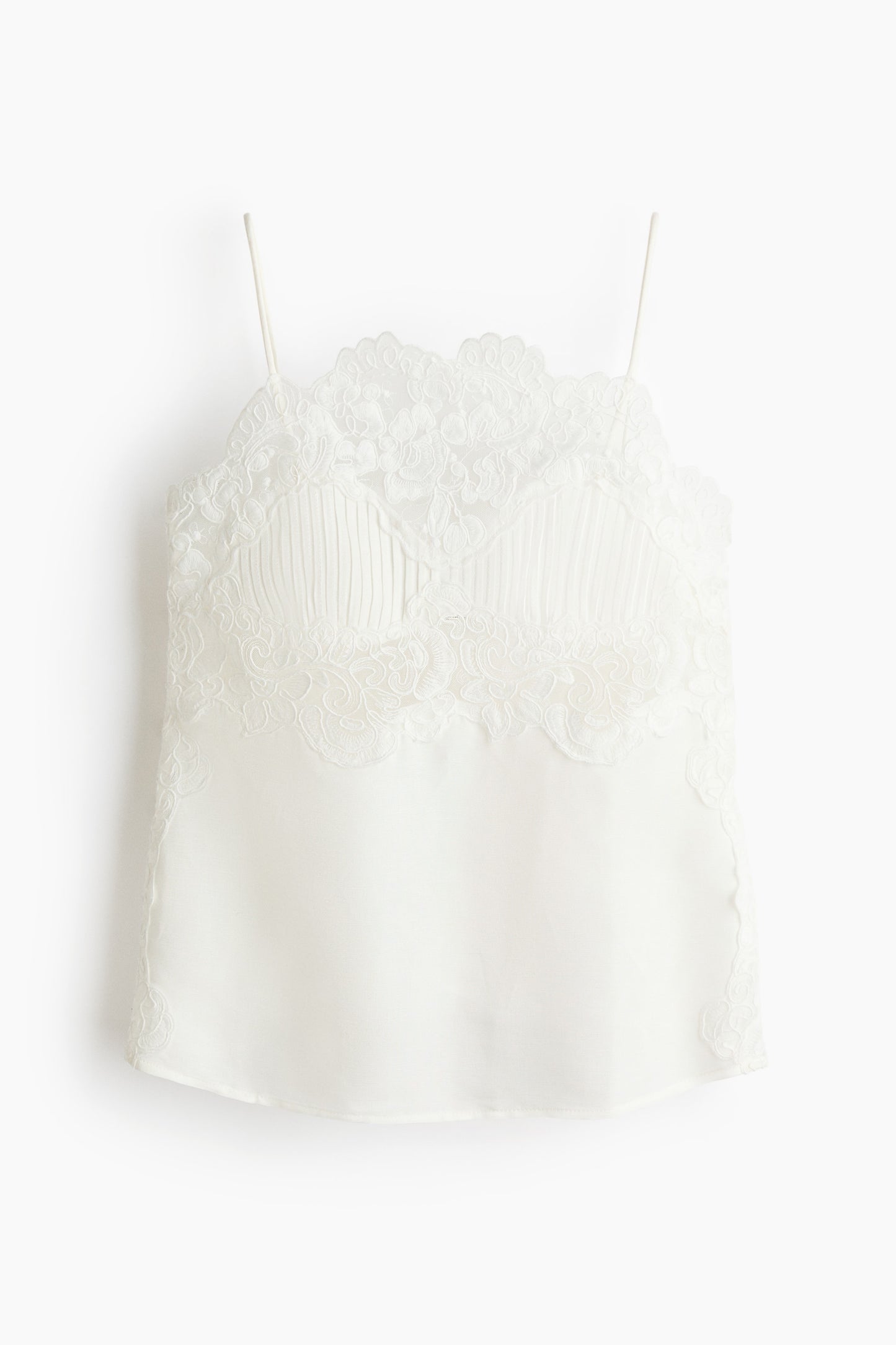 Women's White Linen-blend lace-detail top