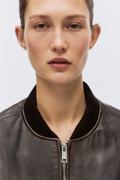 Leather bomber jacket