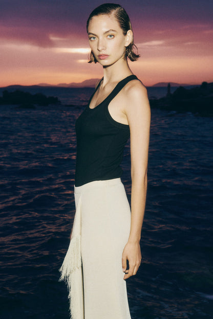 Fringe-trimmed skirt
