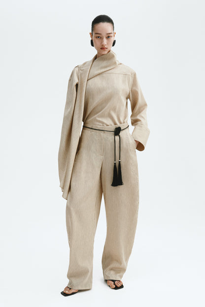 Linen-blend barrel trousers