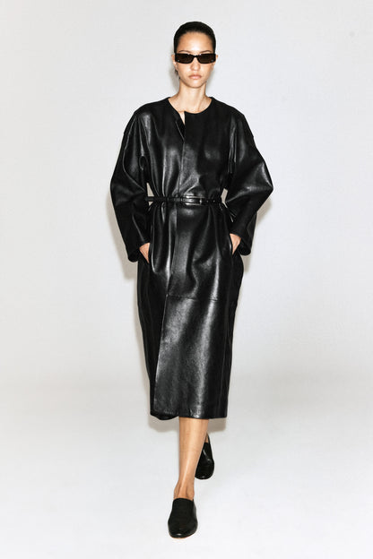 Panelled Leather Long Coat