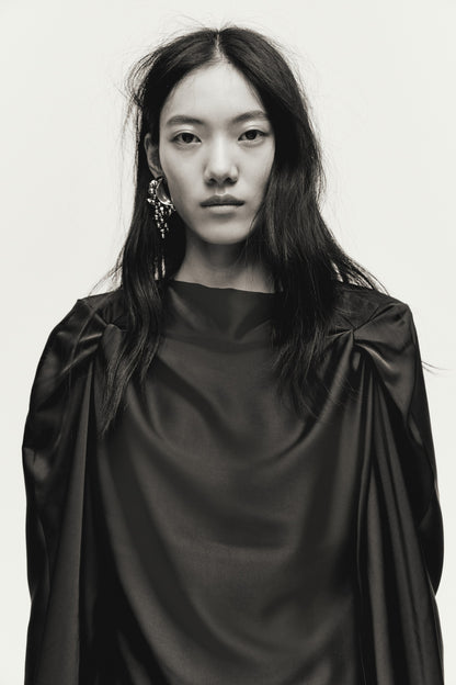 Puff-sleeved satin dress