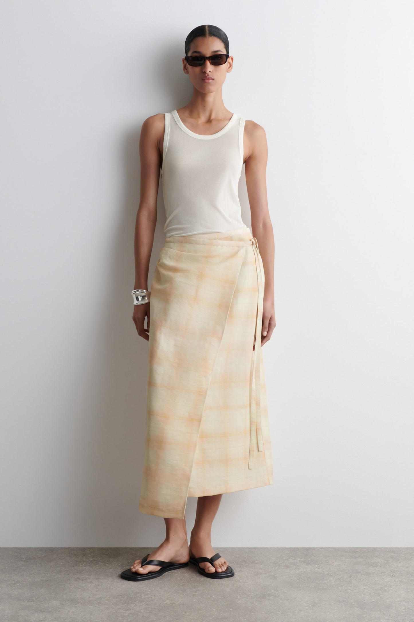 Checked Midi Wrap Skirt