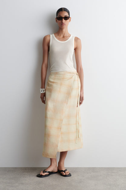 Checked Midi Wrap Skirt