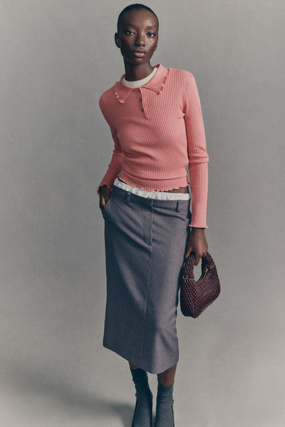 Rib-knit polo jumper