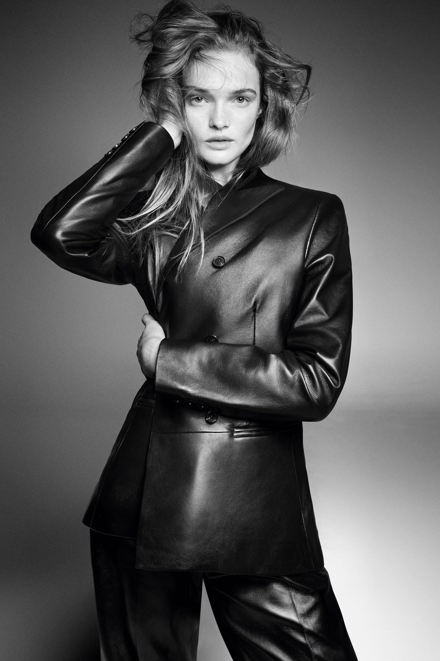 Leather Double-Breasted Blazer