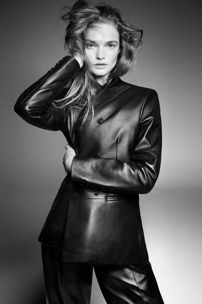 Leather Double-Breasted Blazer