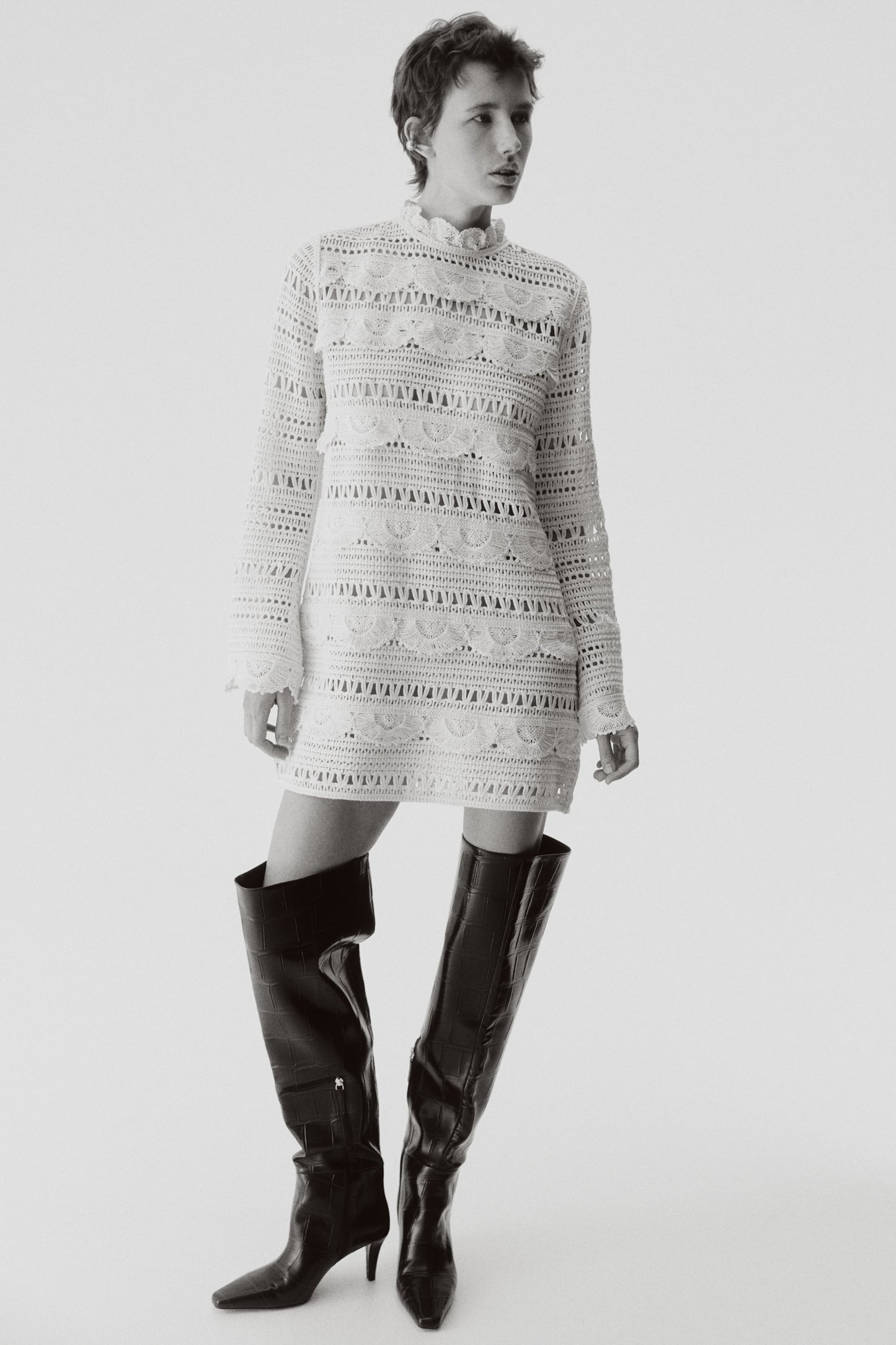 Crochet-look mini dress