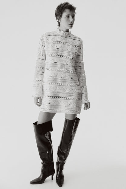 Crochet-look mini dress
