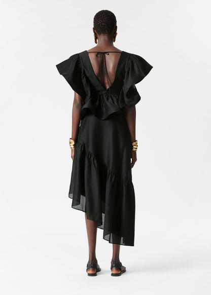 Asymmetric Ruffle Midi Skirt
