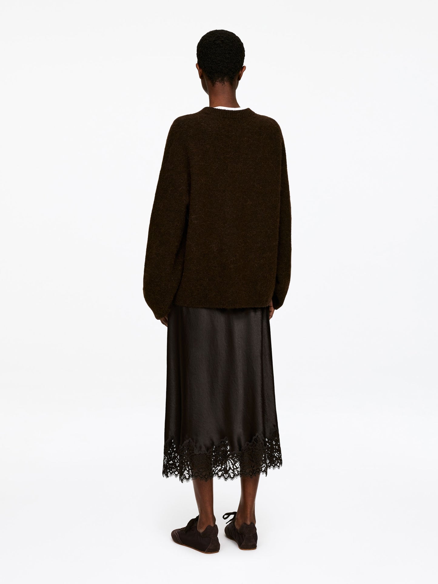 Lace-Detail Satin Skirt