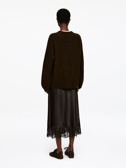 Lace-Detail Satin Skirt