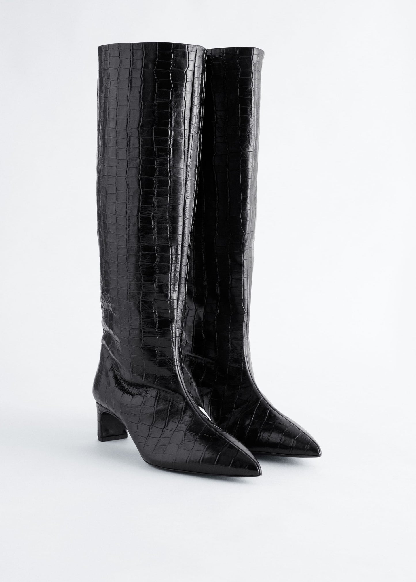Kitten Heel Leather Knee Boots