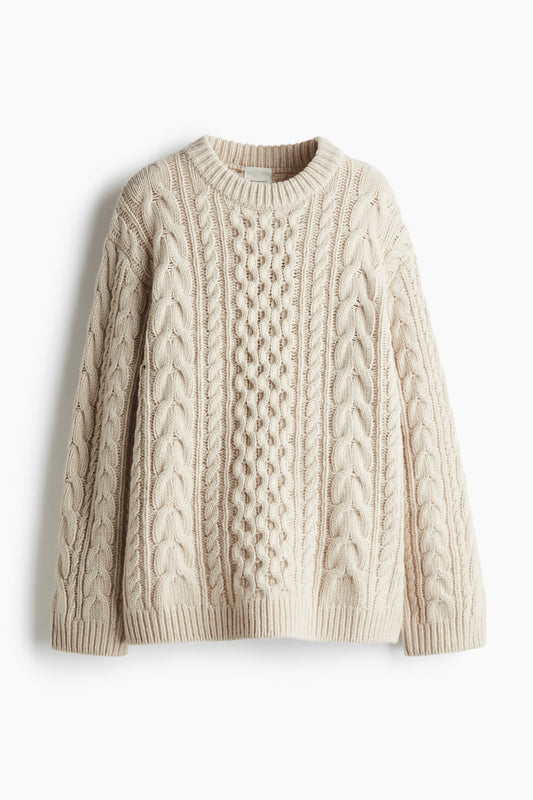 Wool-blend cable-knit jumper