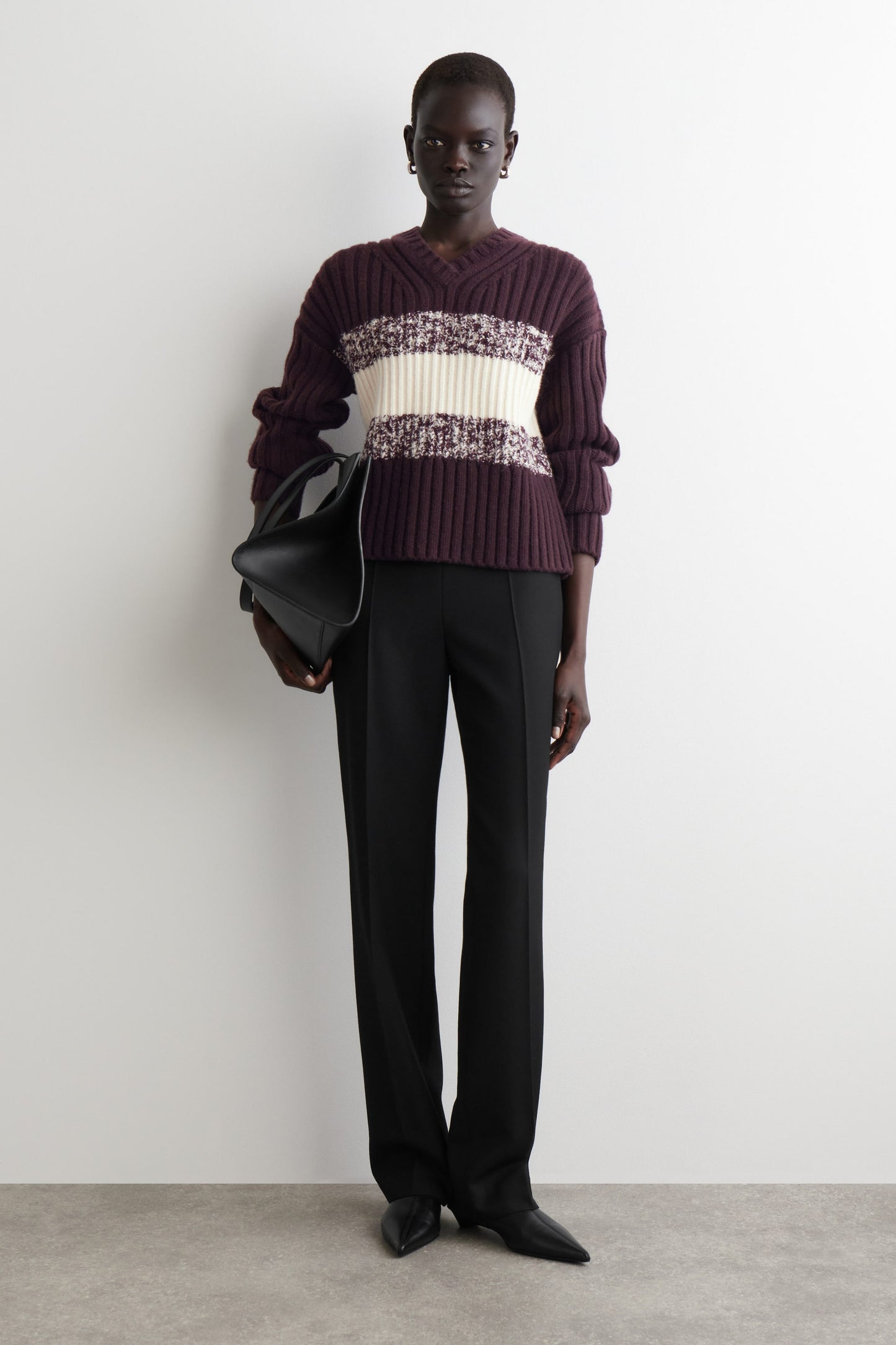 Textured merino wool v-neck jumper