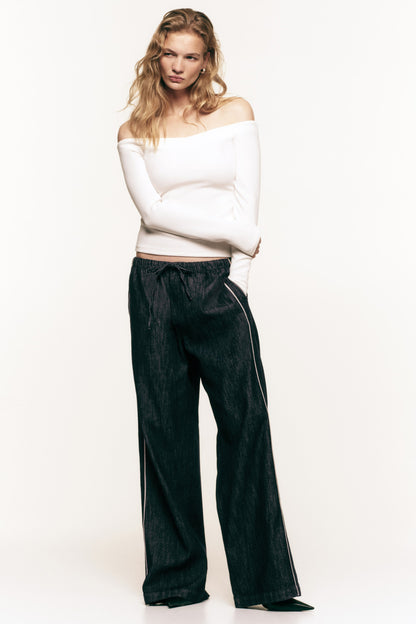 Denim drawstring trousers