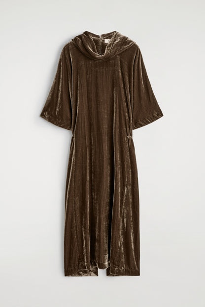 Draped-Neck Velvet Midi Dress