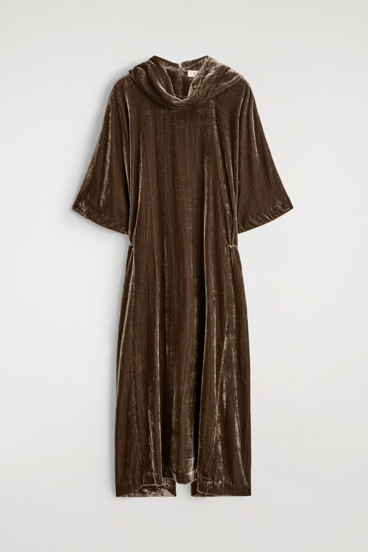 Draped-Neck Velvet Midi Dress