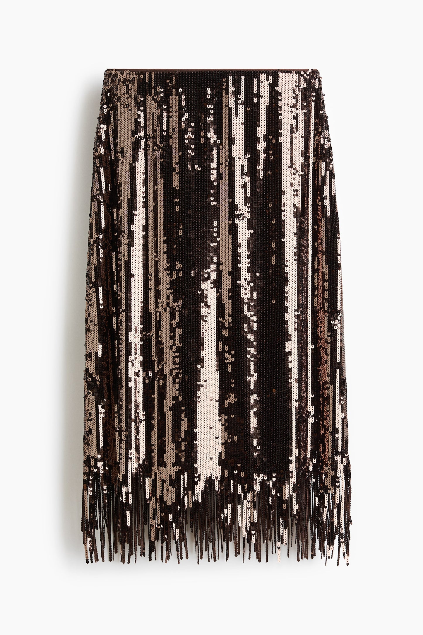 Fringe-trimmed sequined skirt