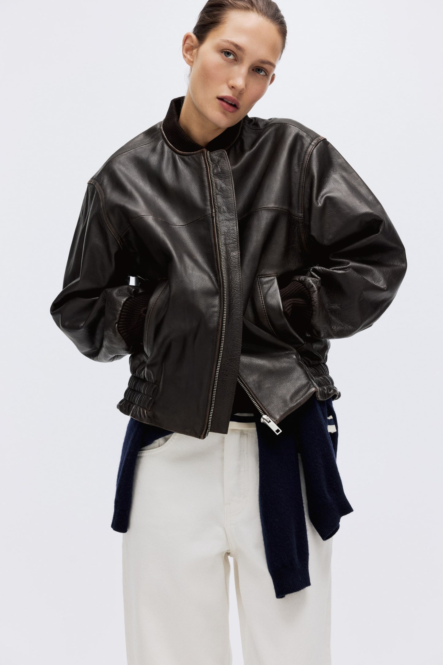 Leather bomber jacket