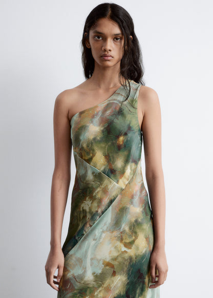 One-Shoulder Satin Midi Dress