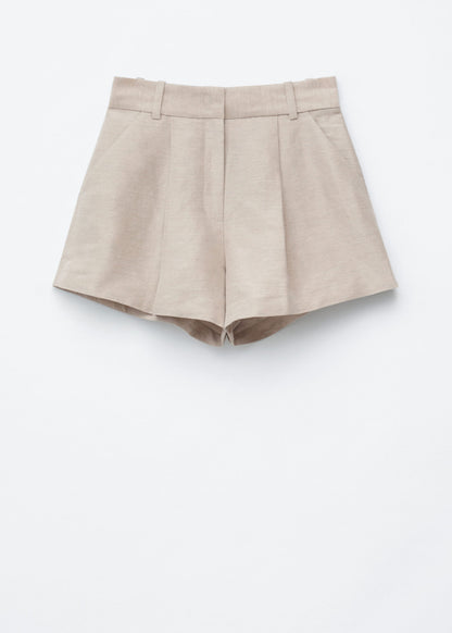 Pleated Linen-Blend Shorts