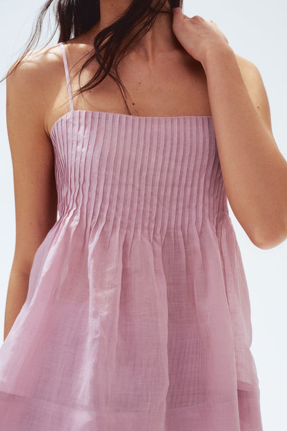 Pintucked ramie strappy top