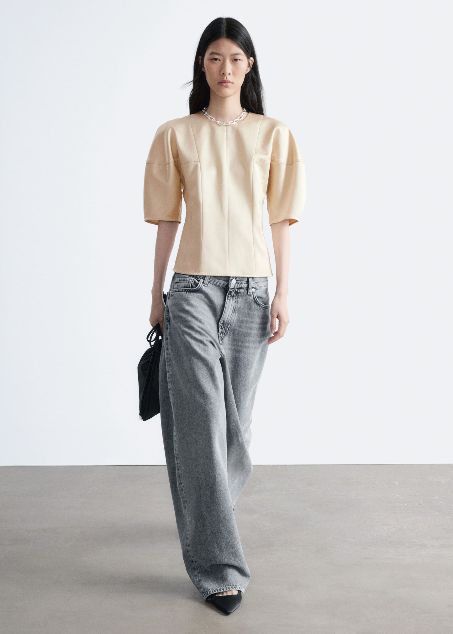 Satin Puff-Sleeve Top