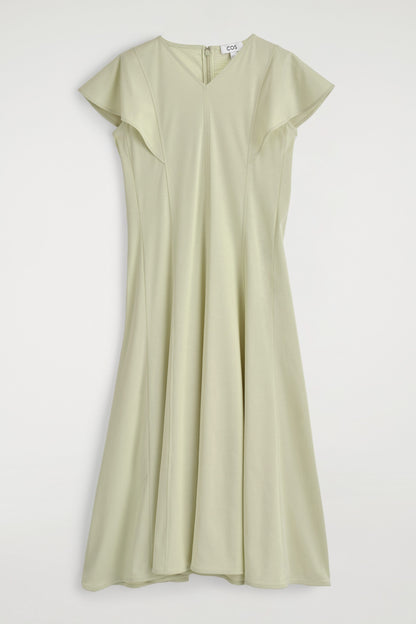 Petal-Sleeve Cotton Midi Dress