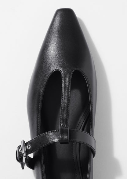 T-Bar Leather Ballet Flats
