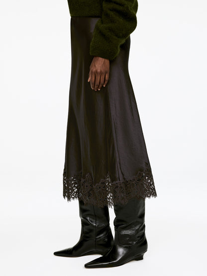 Lace-Detail Satin Skirt