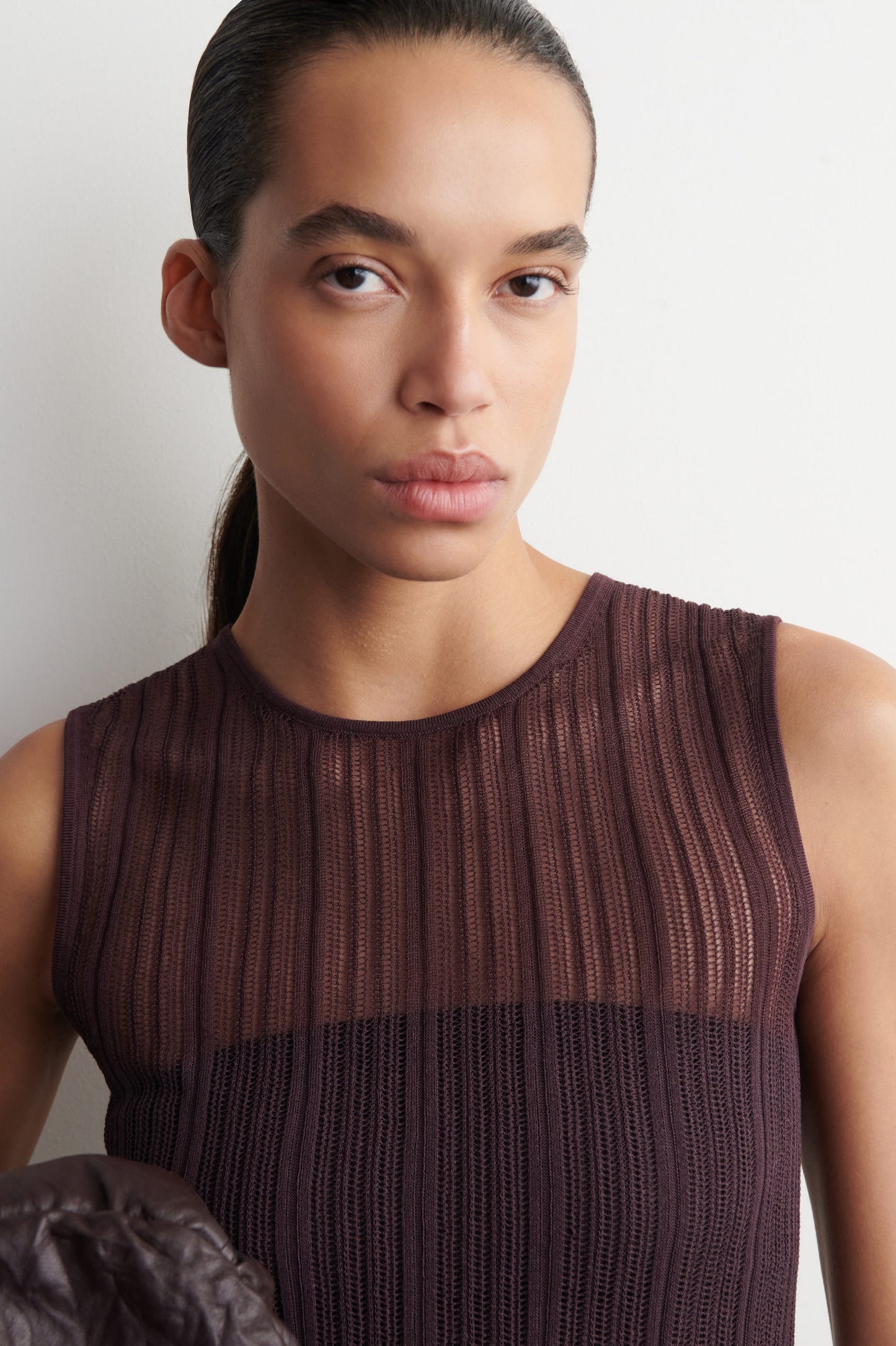 Sheer Lace-Knit Tank Top