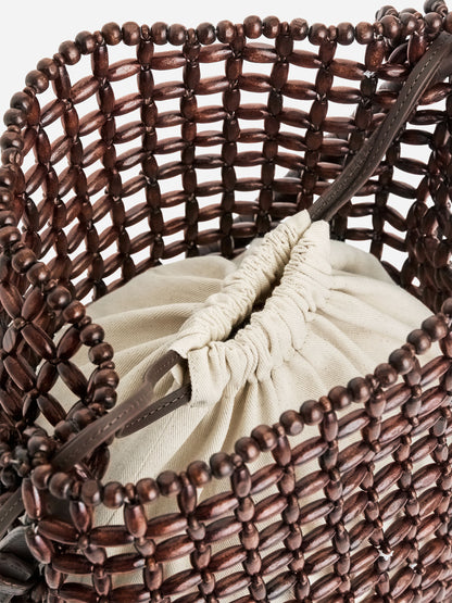 Leather-Trim Beaded Bag