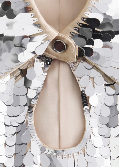 Keyhole-Collar Sequin Mini Dress