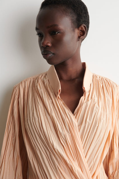 Crinkled Wrap-Over Blouse