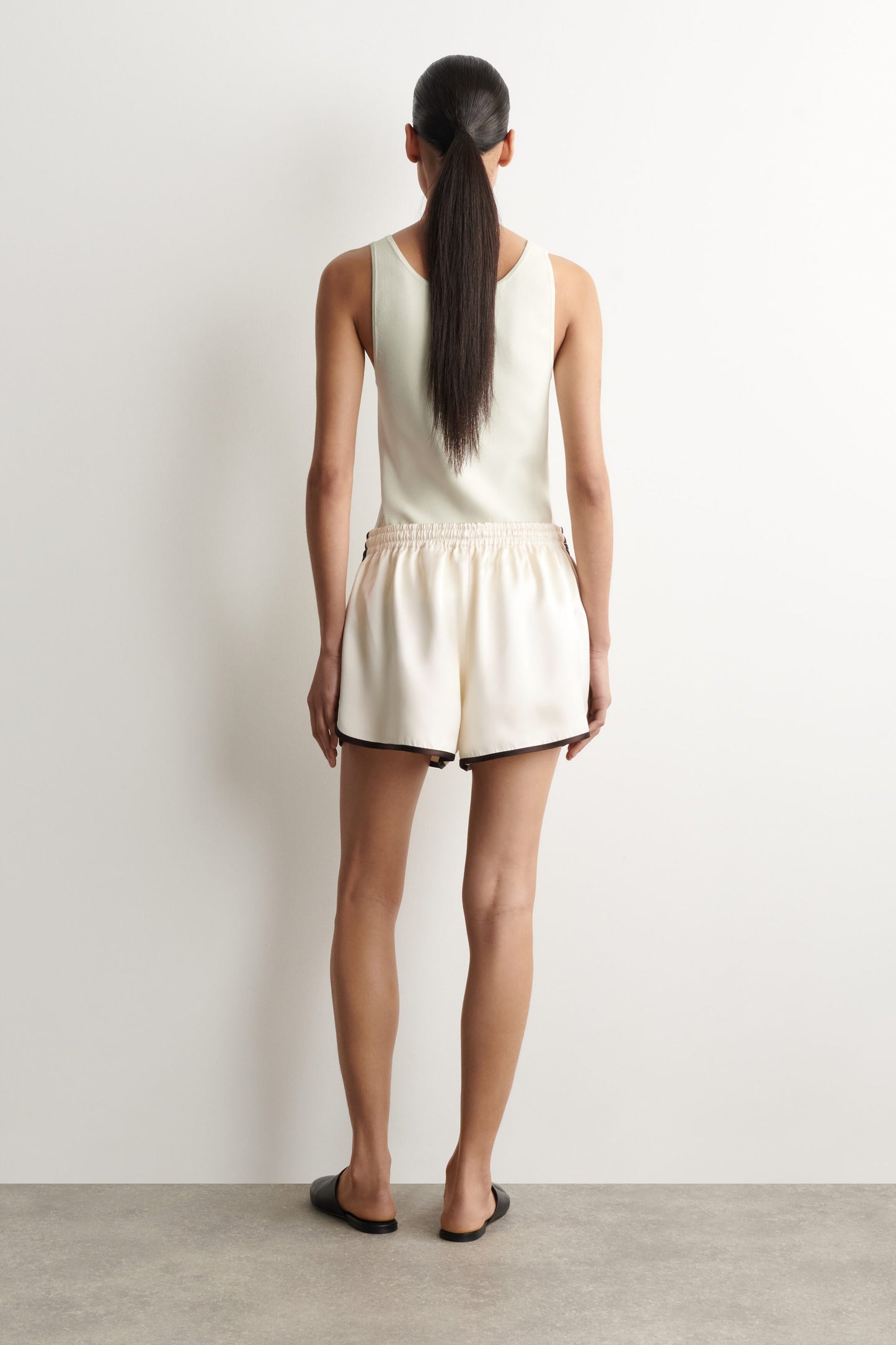 Contrast-piped satin track shorts