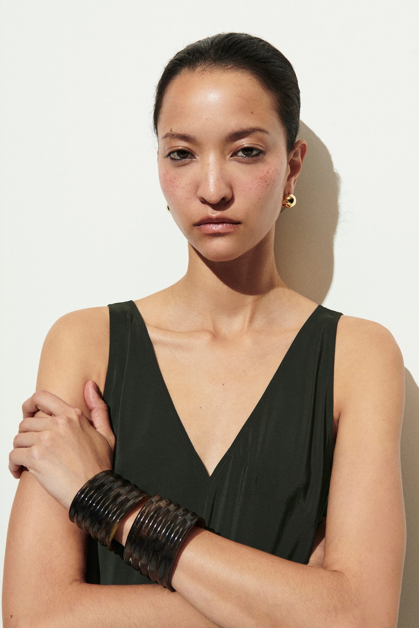 Gathered pleated V-neck maxi dress