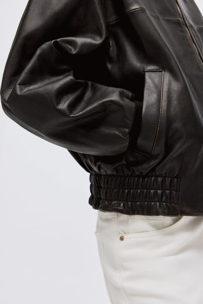 Leather bomber jacket