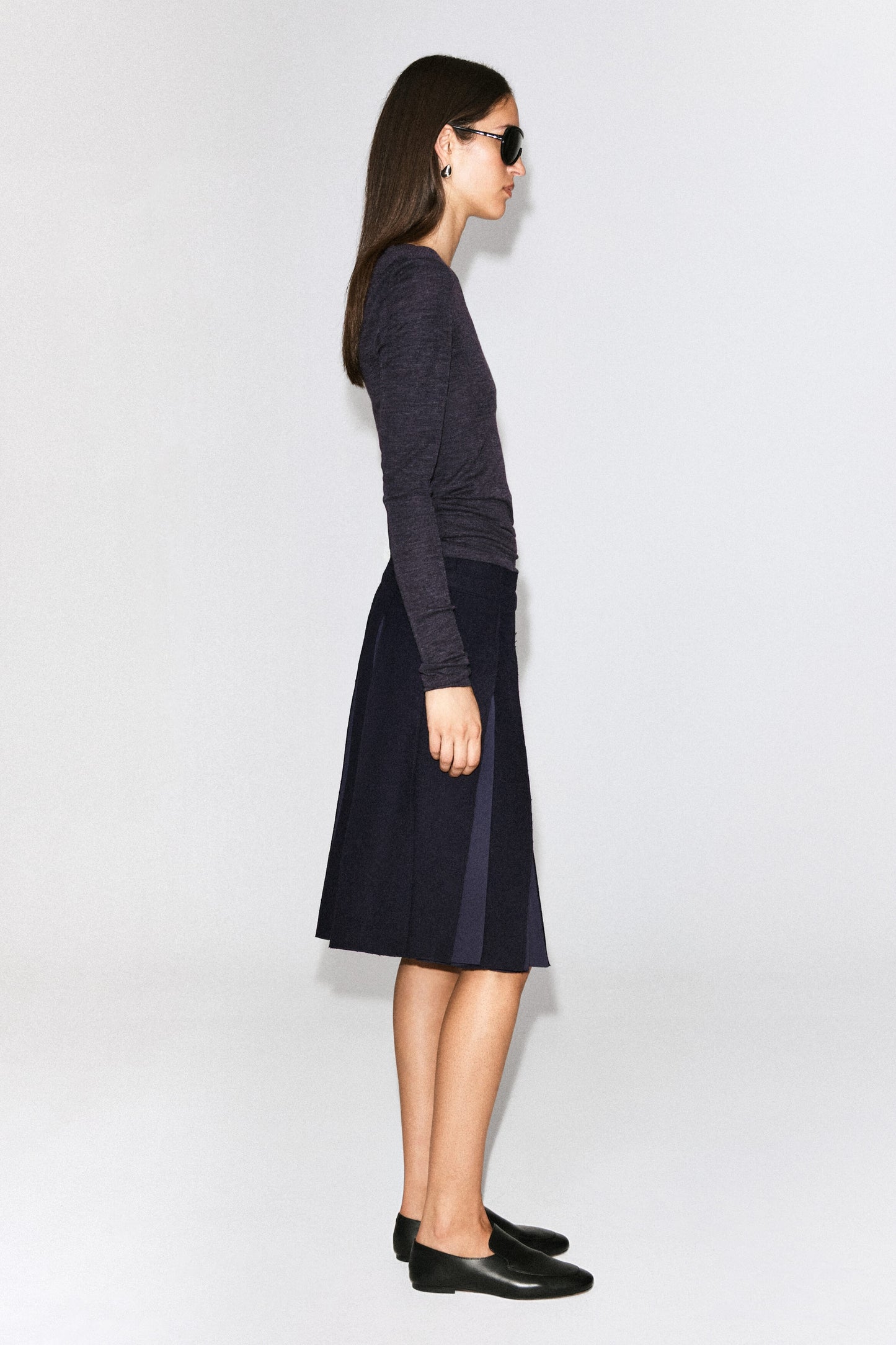 Belted Pleated Wool-Blend Skirt