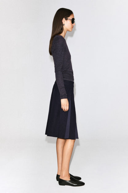 Belted Pleated Wool-Blend Skirt