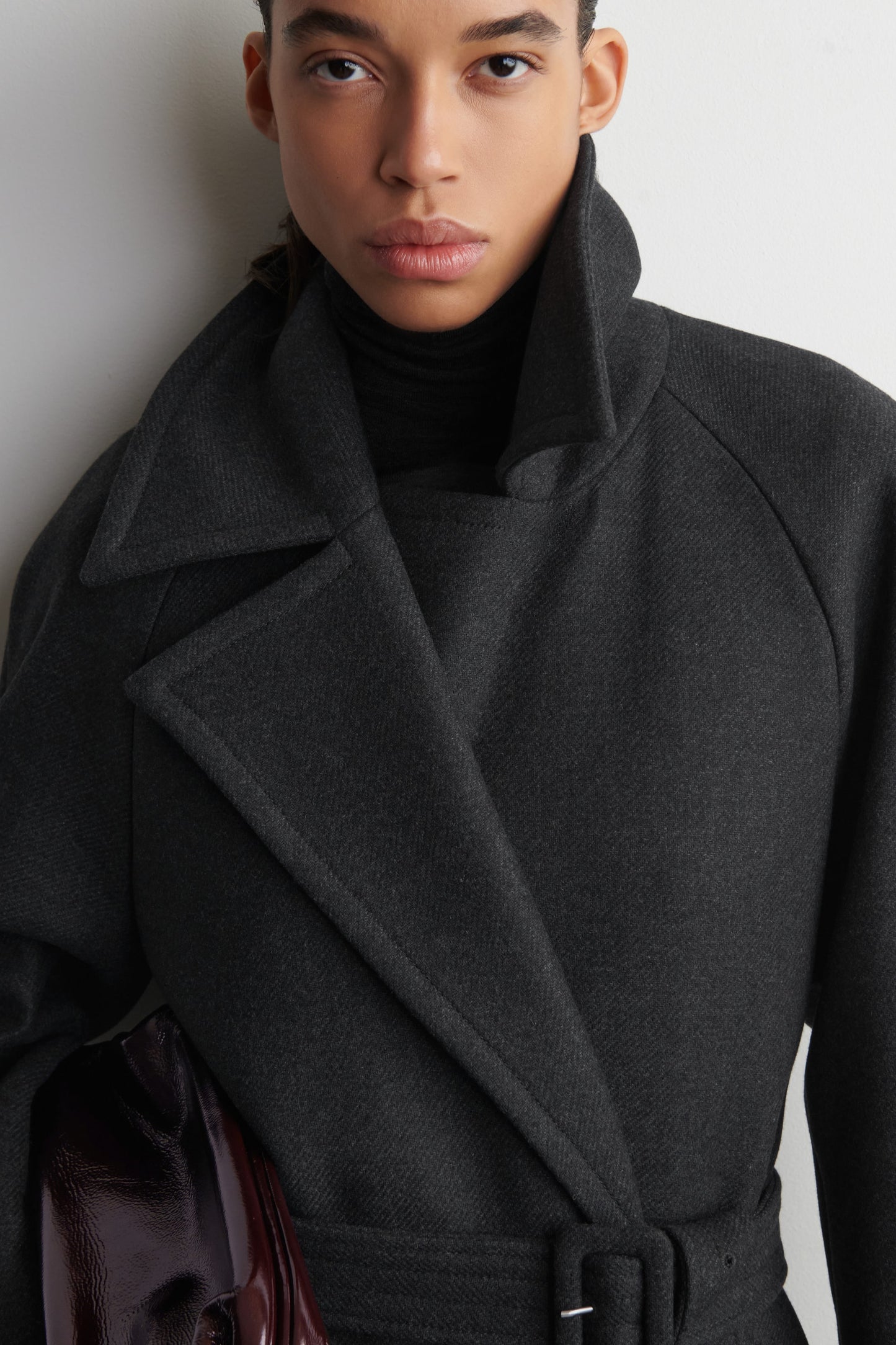 Tailored belted wool-twill coat