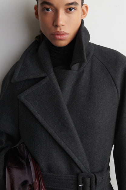 Tailored belted wool-twill coat