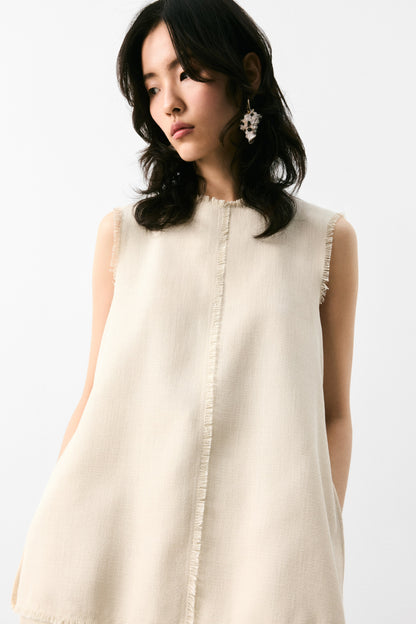 Frayed-edge twill top
