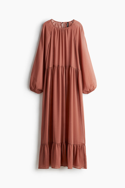 Balloon-sleeved chiffon dress