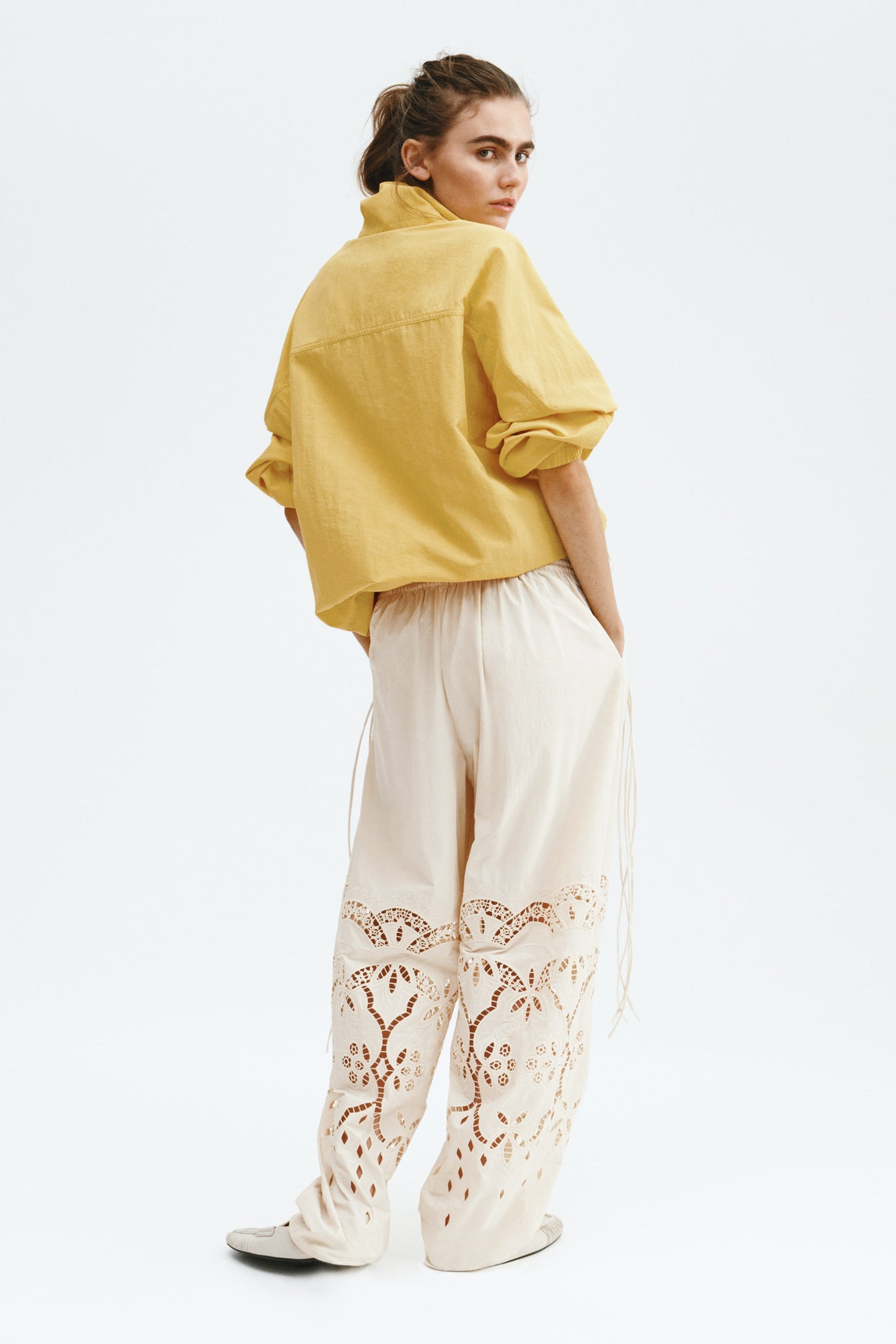 Broderie anglaise drawstring trousers