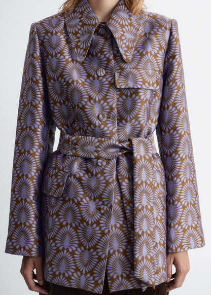Tie-Belt Jacquard Blazer