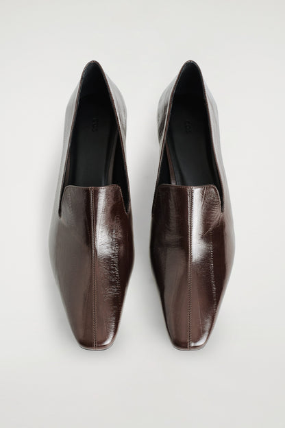 Angular Leather Heeled Loafers